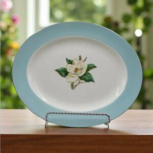 MCM VTG Homer Laughlin Lifetime China Turquoise Magnolia Pattern Oval Platter